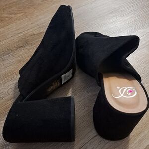 Black Suede Block Heel Mules Women's Slip-On Dress Shoes Size 10